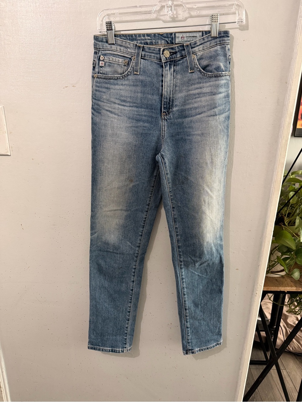 Ag Adriano Goldschmied Men's Light Blue Washed Slim Straight Jeans